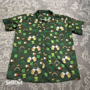Funny Guy Mugs Men's Standard XL St. Patrick's Day Hawaiian Shirt Green Clover